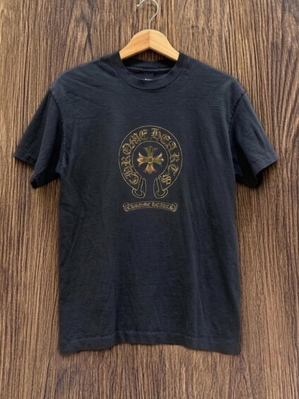 Chrome Hearts Black Tee with Gold Graphic Crest
